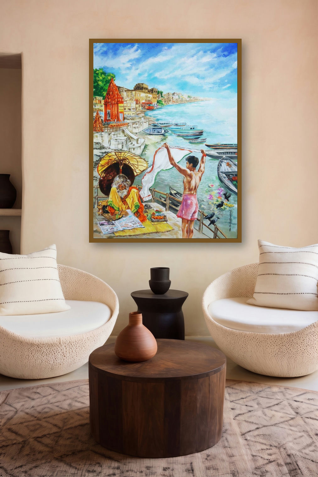 Morning In Banaras by artist Shambhu Nath Goswami displayed in a Modern gallery