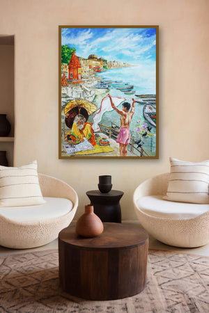 Morning In Banaras by artist Shambhu Nath Goswami displayed in a Modern gallery