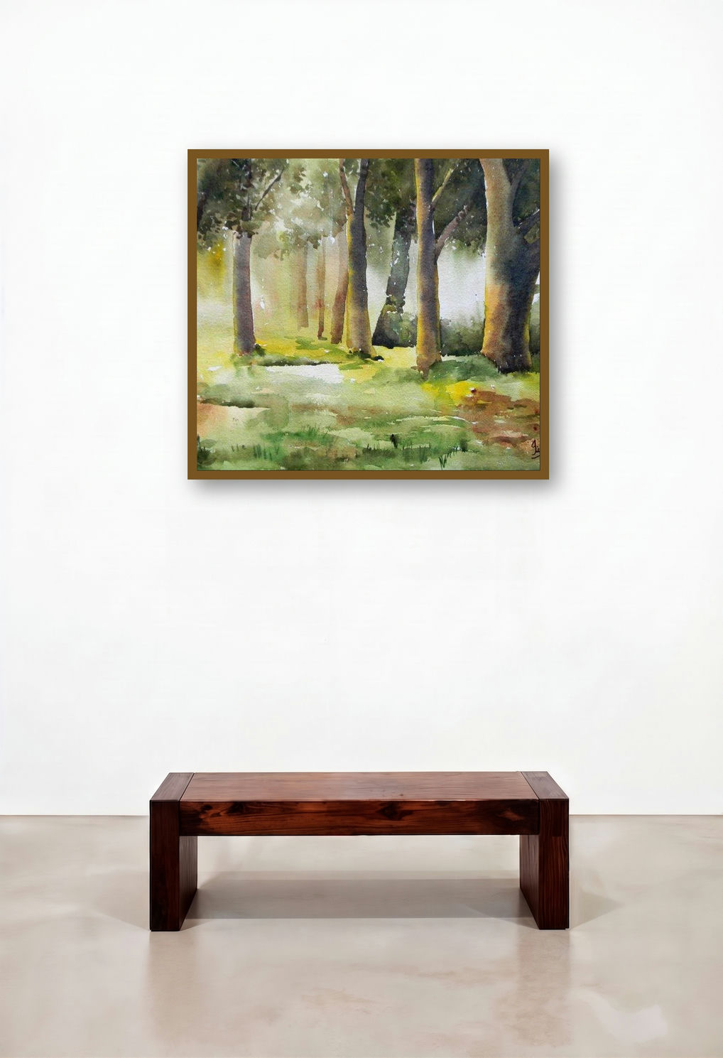 Morning In Wood (Ethereal Sunrise) by artist Jitendra Sule displayed in a Rustic Family Room