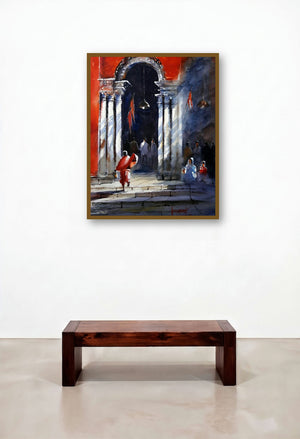 Morning Light (Passage to Faith) by artist Sanjay Dhawale displayed in a Transitional Hallway