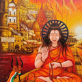 'Morning Light In Banaras Ghats' religious acrylic painting by artist Anirban Seth, 36x30 inch, on canvas