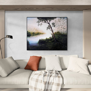 In-situ view of Seby Augustine's 'Morning Raga' painting in a room