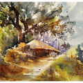 Landscape watercolor painting titled 'Morning Rays', 14x10 inches, by artist Soven Roy on Paper