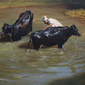 Figurative oil painting titled 'Morning Rituals', 24x36 inches, by artist Amit Dhane on Canvas