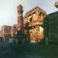Cityscape acrylic painting titled 'Morning Vibes Ellora Caves', 30x36 inches, by artist Abhijit Jadhav on Canvas