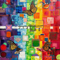 Mosaic Rainbow Monarch Butterfly Series' contemporary mixed-media painting by artist Saurab Bhardwaj, 48x30 inch, on canvas