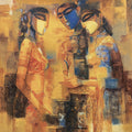 'With-mother' figurative acrylic painting by artist Rajendra Dixit, 32x32 inch, on canvas