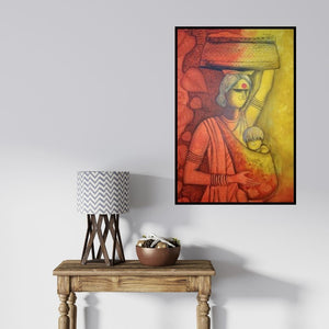 In-situ view of Janaki Injety's 'The Mother' painting in a room