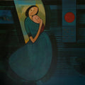 Figurative acrylic painting titled 'Mother And Child 1', 36x36 inches, by artist Dattatraya Thombare on Canvas