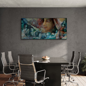 Arun Jana's painting 'Mother And Child' displayed in a modern living room setting