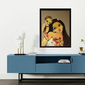'Mother And Child' painting by Renuka Fulsoundar shown on a wall in a furnished room.
