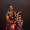 Figurative color pencil drawing titled 'Mother And Child', 47x31 inches, by artist Deepak Patil on Black Paper