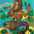 contemporary acrylic painting titled 'Mother Fish', 30x25 inches, by artist Ranjith Raghupathy on Cardboard
