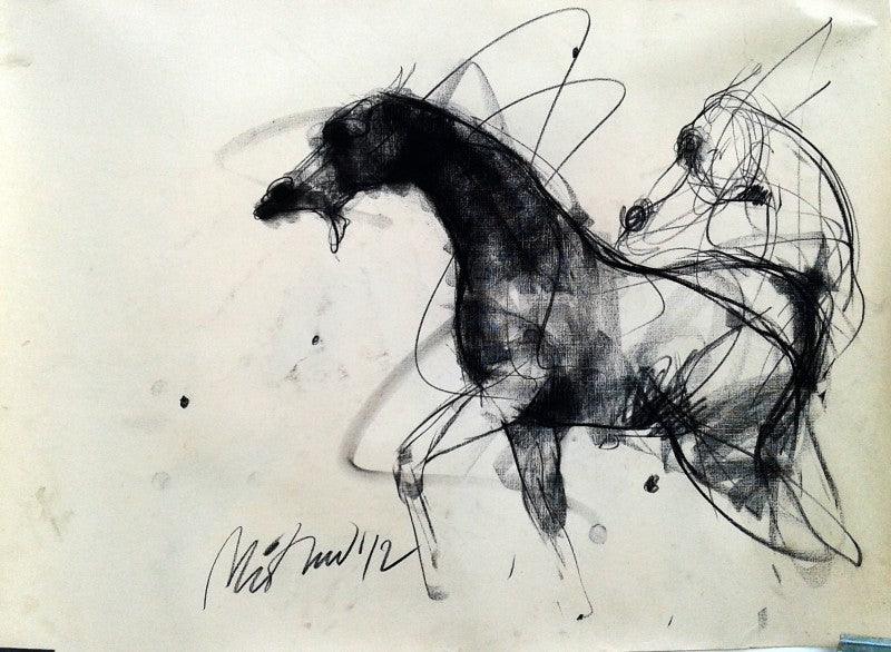 Animals charcoal drawing titled 'Motion IX', 20x28 inches, by artist Mithun Dutta on Paper