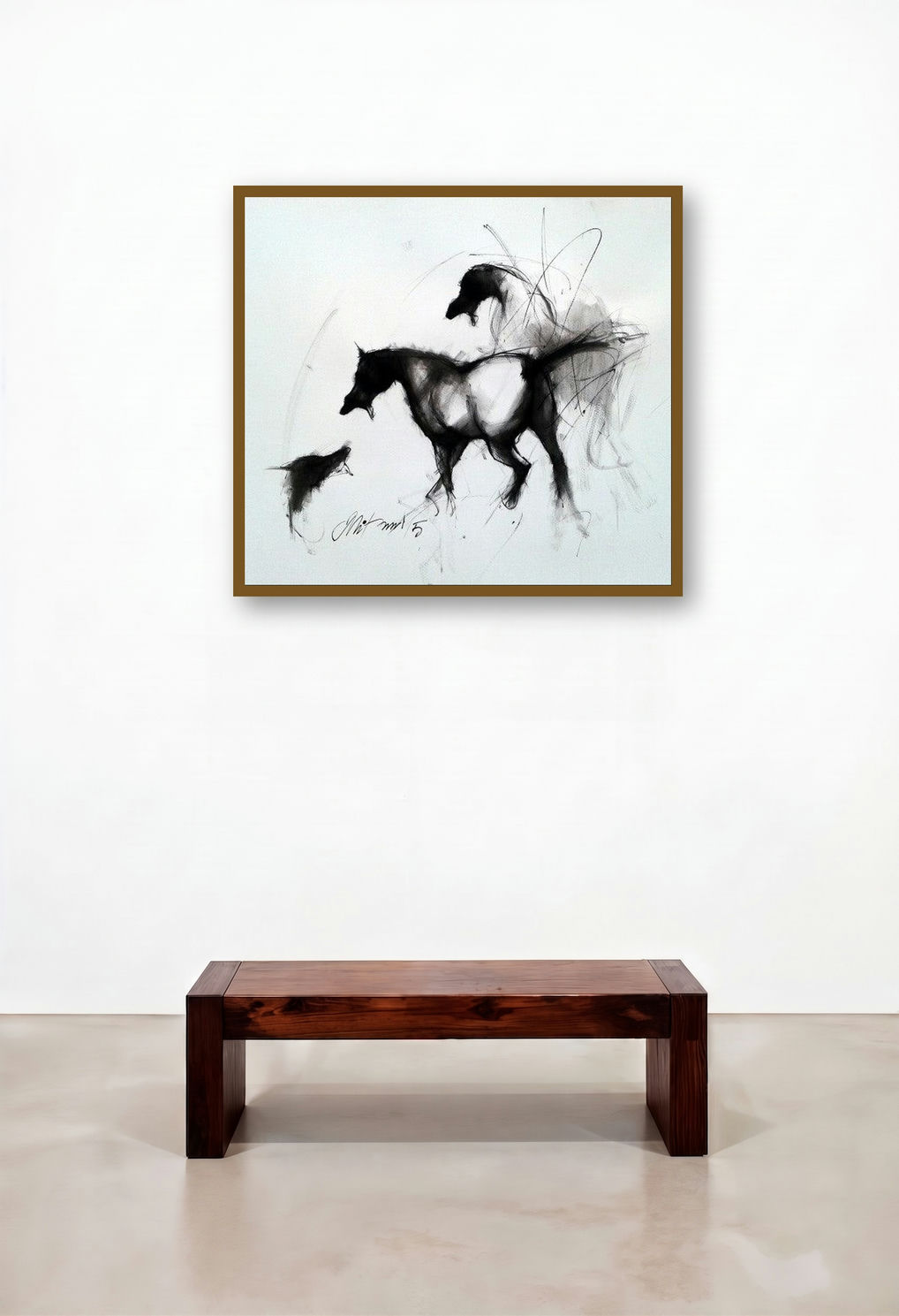 Motion Viii (Equine Energy) by artist Mithun Dutta displayed in a Rustic Lounge