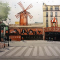 Cityscape watercolor painting titled 'Moulin Rouge France', 12x16 inches, by artist Arunava Ray on Paper