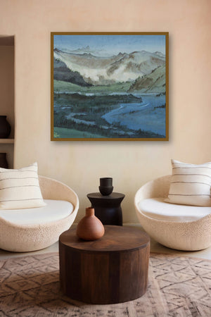 Mountain 1 (Valley Vista) by artist Rina Roy displayed in a Indian Art gallery
