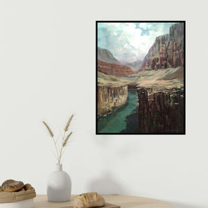 Sachin Gaikwad's 'Mountain (Grand Canyon Vista)' painting visualized above a sofa in a contemporary room.