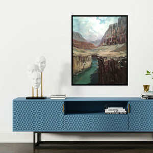 'Mountain (Grand Canyon Vista)' painting by Sachin Gaikwad shown on a wall in a furnished room.