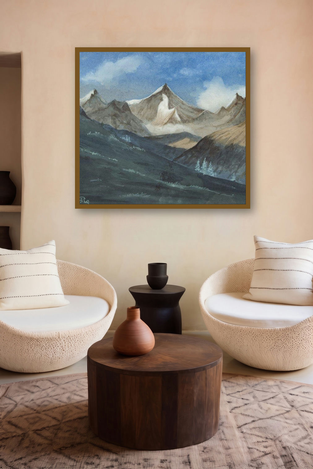 Mountain (Majestic Peaks) by artist Rina Roy displayed in a Indian Art gallery