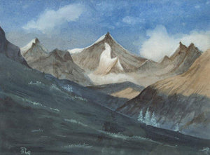 Mountain (Majestic Peaks) by Rina Roy, Original Watercolor Nature Painting on Paper, X-Small Horizontal Wall Art