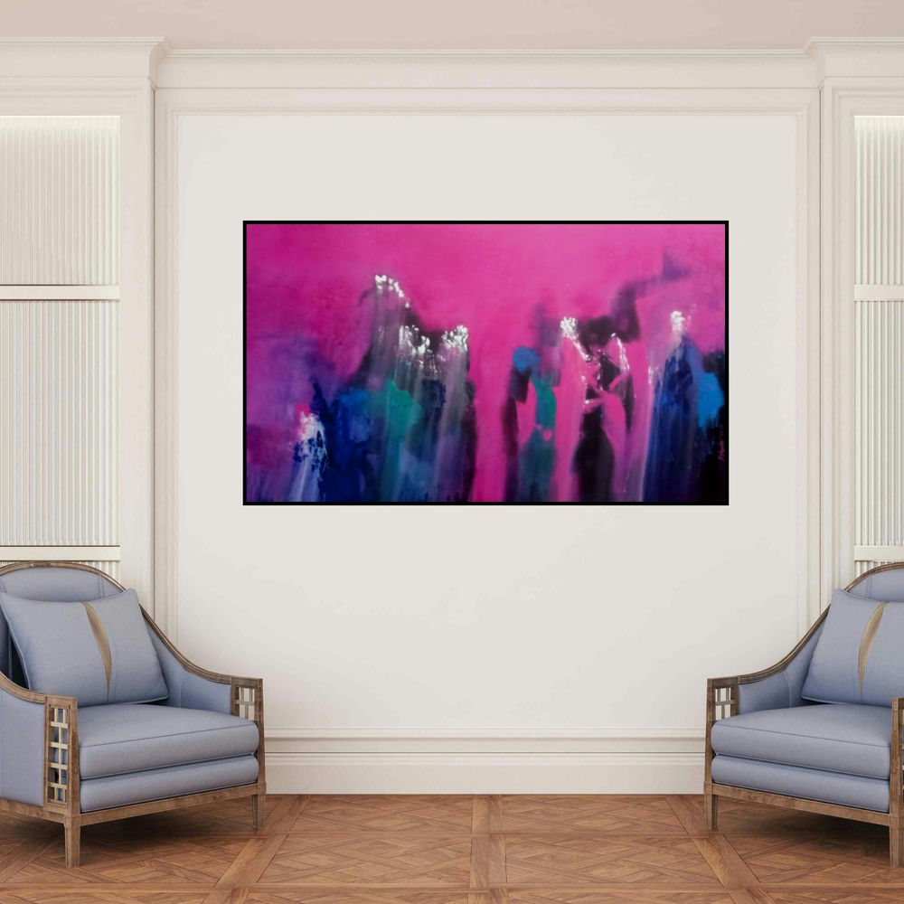 'Mountain Range 8 (Abstract Landscape)' painting by Dnyaneshwar Dhavale shown on a wall in a furnished room.