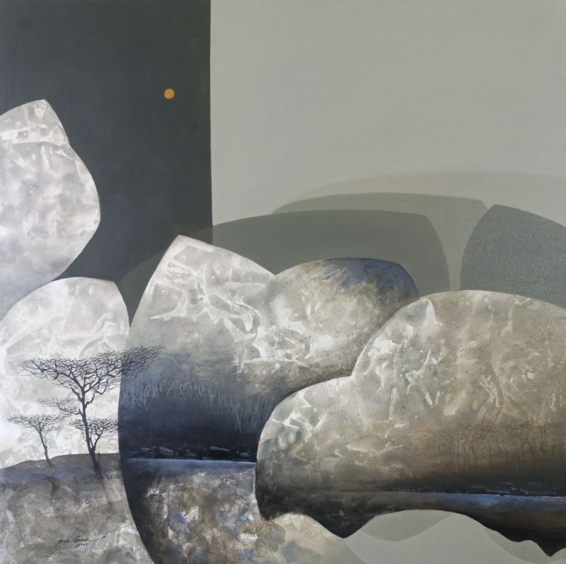 Mountain Series 44' landscape acrylic painting by artist Atul Gendle, 36x36 inch, on canvas