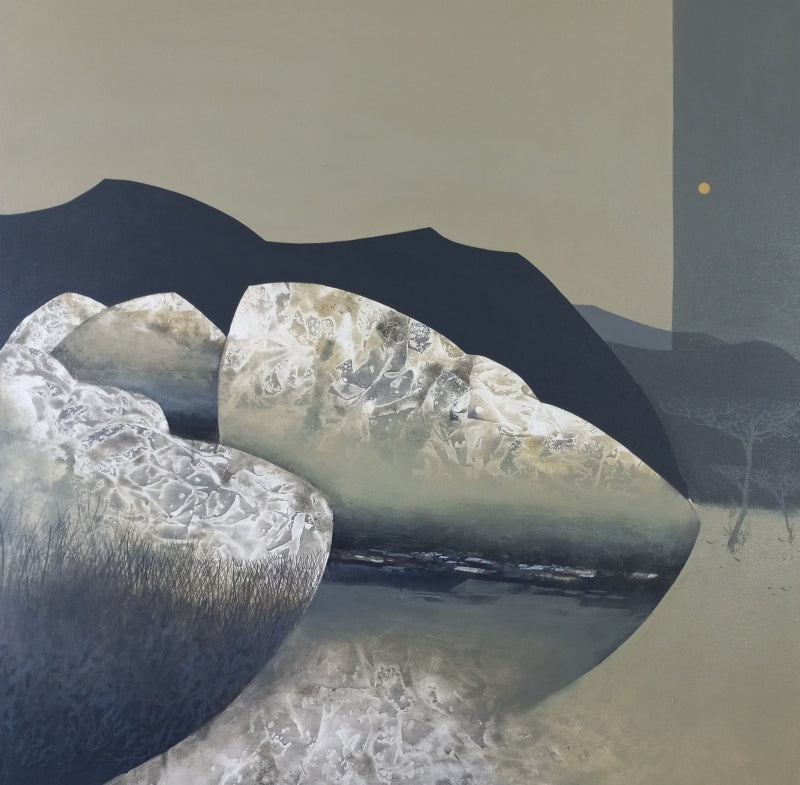 Mountain Series 45' landscape acrylic painting by artist Atul Gendle, 36x36 inch, on canvas