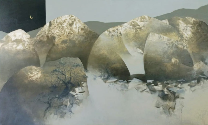Mountain Series 46' landscape acrylic painting by artist Atul Gendle, 36x72 inch, on canvas