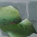 Mountain Stories 13' landscape acrylic painting by artist Atul Gendle, 18x18 inch, on canvas