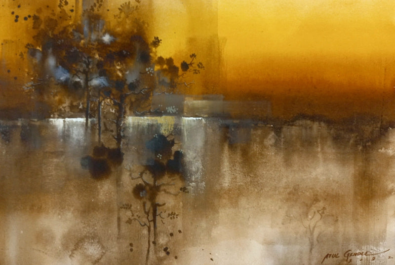 Mountain Stories 35' landscape watercolor painting by artist Atul Gendle, 11x15 inch, on paper
