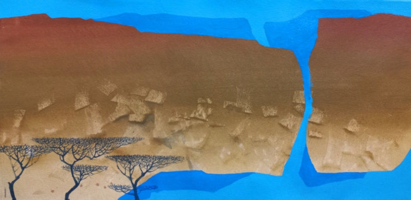 Mountain Stories 37' landscape acrylic painting by artist Atul Gendle, 11x22 inch, on paper