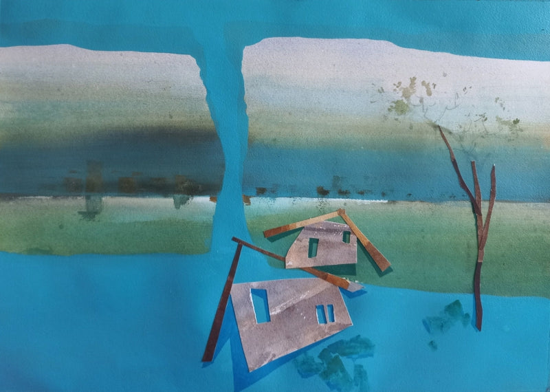 Mountain Stories 7' landscape mixed-media painting by artist Atul Gendle, 15x22 inch, on paper