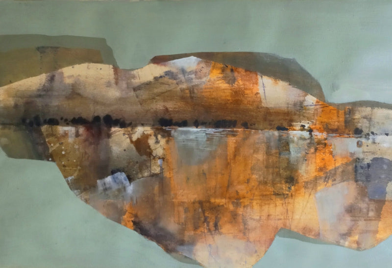 Mountain Stories 9' landscape mixed-media painting by artist Atul Gendle, 15x22 inch, on paper