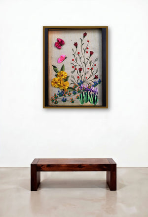 Mrf 1 (Framed Ribbon Flower Art) by artist Mohna Paranjape displayed in a Designer Family Room