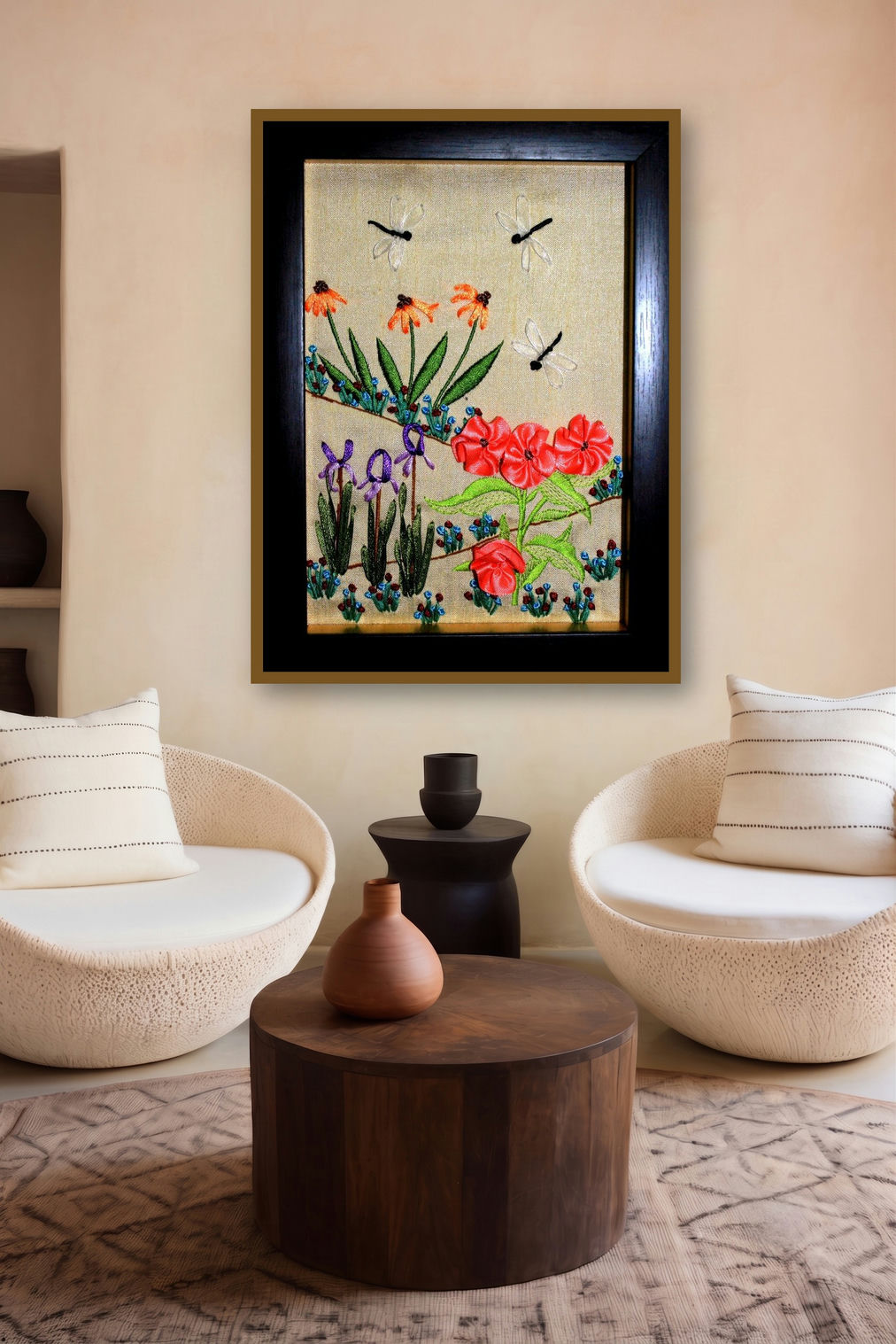 Mrf 2 (Framed Ribbon Flower Art II) by artist Mohna Paranjape displayed in a Contemporary Exhibition gallery