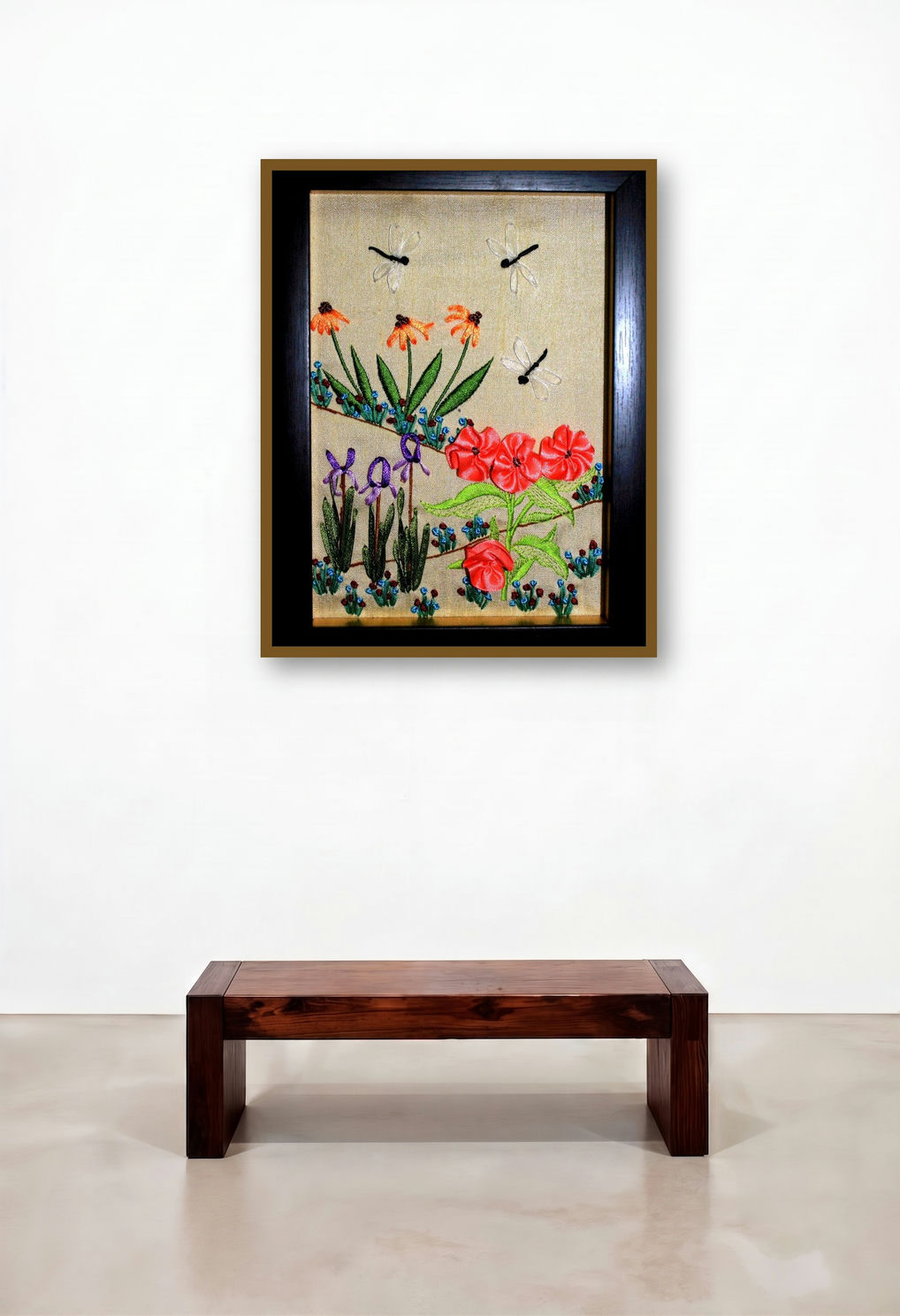 Mrf 2 (Framed Ribbon Flower Art II) by artist Mohna Paranjape displayed in a Boutique Hotel Style Family Room