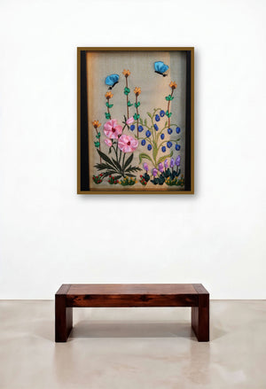 Mrf 5 (Framed Ribbon Flower Garden with Butterflies) by artist Mohna Paranjape displayed in a Boutique Hotel Style Hotel Suite