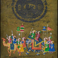 Figurative mughal traditional art titled 'Mughal Procession With Urdu Literature', 12x9 inches, by artist Unknown on Paper
