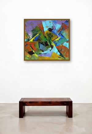 Multi Color Abstract (Urban Tapestry) by artist Siddhesh Rane displayed in a Modern Lounge