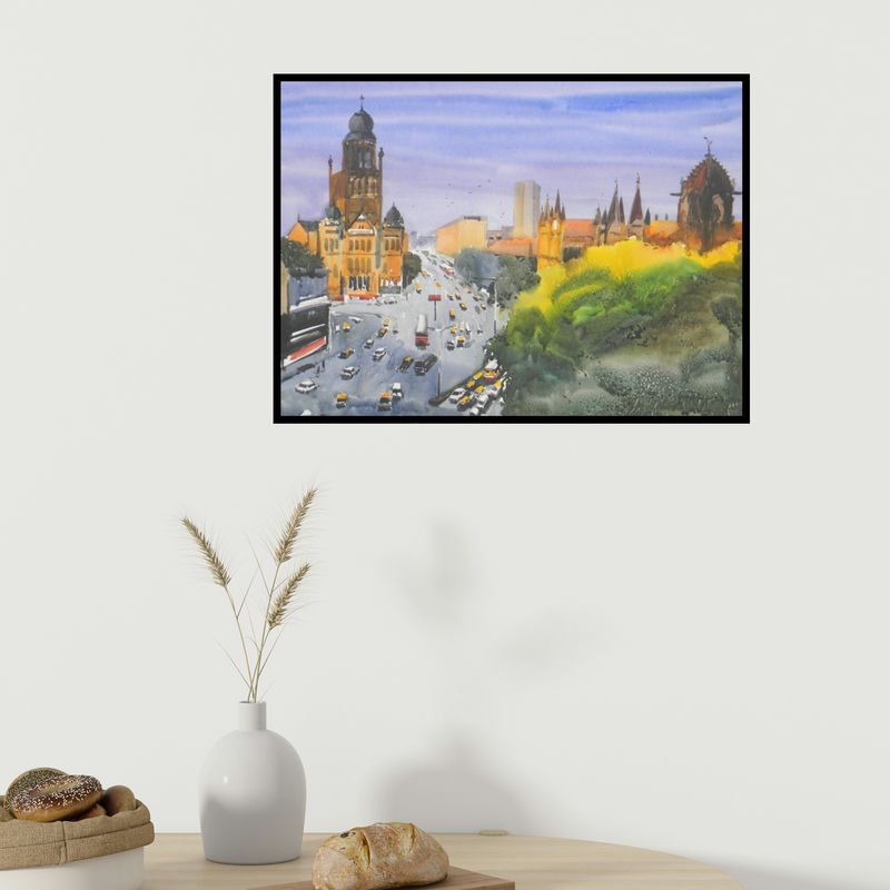 In-situ view of Bipul Roy's 'Mumbai (Mumbai Cityscape)' painting in a room