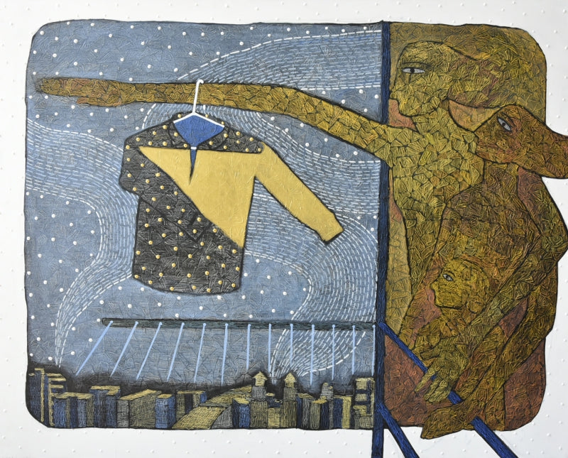 Mumbai City Of Balcony' contemporary mixed-media painting by artist Pravin Randive, 48x60 inch, on canvas