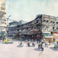 Cityscape watercolor painting titled 'Mumbai Lane', 12x17 inches, by artist Sagar Palwe on Paper