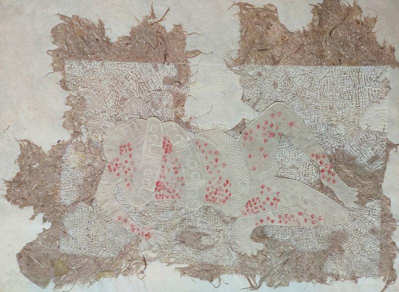 Abstract mixed media titled 'Mumbai Local 3', 12x18 inches, by artist Kumar Misal on Paper