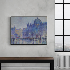 In-situ view of Sayajirao Nangare's 'Mumbai Monsoon (Gateway to the East)' painting in a room