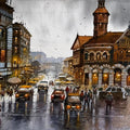 Cityscape watercolor painting titled 'Mumbai Street', 14x20 inch, by artist Nanasaheb Yeole on Paper