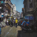 Mumbai Street 1' cityscape acrylic painting by artist Prasad Thite, 27x20 inch, on canvas