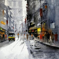 Landscape watercolor painting titled 'Mumbai Street', 30x22 inches, by artist Sanjay Dhawale on Handmade Paper