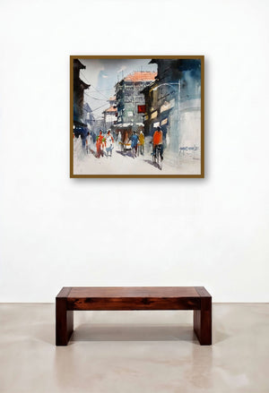 Mumbai Stret (Mumbai Street Scene) by artist Sanjay Dhawale displayed in a Elegant Hallway