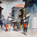 Landscape watercolor painting titled 'Mumbai Stret', 10x14 inches, by artist Sanjay Dhawale on Handmade Paper